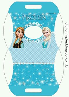 an image of frozen princesses on the front and back of a blue box with snowflakes