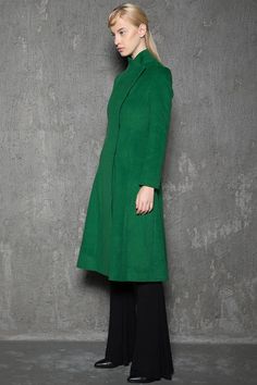 "★★ Welcome to Ylistyle Handmade shop All orders are Custom-made for you by Ylistyle Team. Our team will design new styles every week, please collect our store and you will find more and more amazing styles. ★★This woman long wool coat in emerald green is a timeless winter piece that will add a divine pop of color to your winter wardrobe. This coat is a stunning color, lovely length, and keeps me warm. Endlessly versatile, layer it over jeans and sweaters or sleek dresses for countless styling o Emerald Green Coat, Women Winter Coat, Green Wool Coat, Belted Wrap Coat, Asymmetrical Coat, Winter Coat Women, Sleek Dress, Wool Coat Women, Long Wool Coat