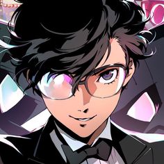 an anime character wearing glasses and a suit