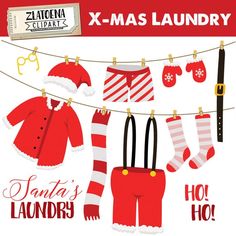 christmas laundry clipart with santa's stockings and boots