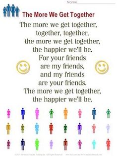 the more we get together poem is shown with colorful people and text that reads, the more we get together