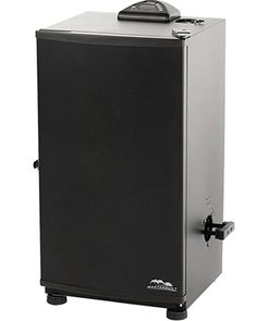 an image of a black and silver refrigerator