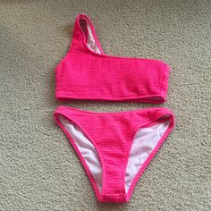 Never Worn! Hot Pink One Shoulder Bikini! Super Cute Cheap Seamless Pink Swimwear, Hot Pink Swimsuit Bikinis, Hot Pink Swimwear, Pink One-shoulder Swimwear, Hot Pink Bathing Suit, Hot Pink Swimsuit, Womens Swim, One Shoulder, Hot Pink