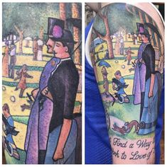 two pictures of people with tattoos on their arms, one is wearing a hat and the other has a dog