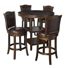 a round table with chairs around it and a bar stools at the base in front of it