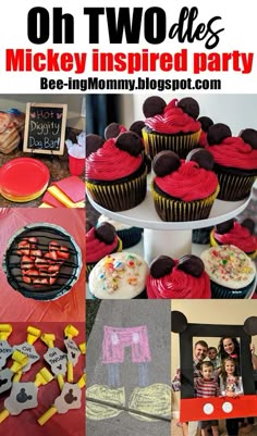 mickey mouse inspired party with cupcakes and decorations