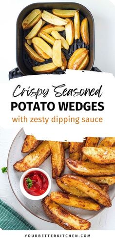 crispy seasoned potato wedges with zesty dipping sauce are the perfect side dish