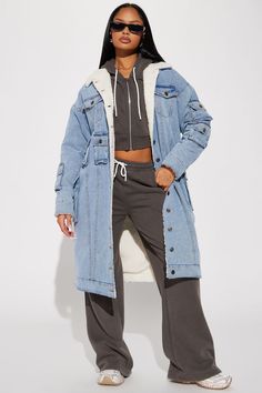 Trench Lighter, Utility Pockets, Trench Jacket, Light Wash Denim, Coat Fashion, Fur Trim, Jacket Style, Fashion Nova, Faux Fur