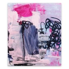 an abstract painting with pink and blue colors