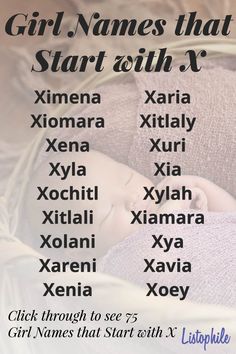 a baby is sleeping in a basket with the words girl names that start with x