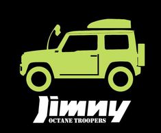 a green jeep with the word jimmy on it's side and an image of a truck