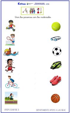 a poster with different types of sports equipment in spanish and english, which includes an image of