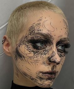 Creature Makeup Looks, Artistic Eye Makeup Creative, Newspaper Makeup, Abstract Eye Makeup, Makeup Hombre, Funky Makeup, Drag Make-up, Graphic Makeup, Halloween Tattoo