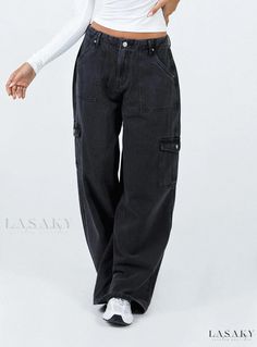 Lasaky - Adrianne's Best Selling Wide Leg Cargo Jean Wide Leg Jeans Winter, Cargo Jeans Black, Wide Leg Cargo Jeans, White Wide Leg Jeans, Jeans Models, Winter Jeans, All Jeans, Black Denim Jeans, Cargo Jeans