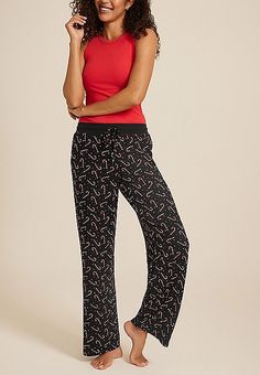 Candy Cane Hacci Wide Leg Pajama Pants | maurices Casual Christmas Bedtime Pants, Christmas Pj Pants Womans, Wide Leg Pajama Pants, Candy Cane Pj Pants, Comfort Stretch Pull-on Loungewear Pants, Stretch High-waisted Pajama Shorts With Elastic Waistband, Candy Cane, Pajama Pants, Pajamas