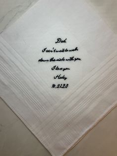 This hand-embroidered handkerchief is the perfect gift for whoever has the honor of walking you down the aisle on your big day.  Made to order, these are completely customizable, practical, and meaningful. Embroidered Handkerchief, Big Day, Hand Embroidered, Scarf Accessory, Wedding Gifts, Etsy Accessories, Walking, Perfect Gift, Purses And Bags