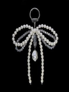 Composition : faux pearl, beads, and surgical steelCountry of Origin : Republic of Korea Pearl Ribbon, Baroque Pearls, Pearl Beads, Key Rings, Faux Pearl, Bag Accessories, Composition, Bag Lady, Ribbon