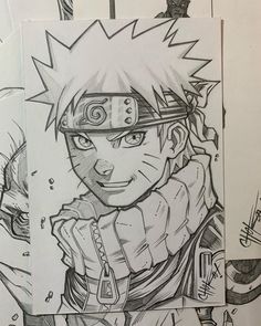 some drawings of naruto from the anime, one with his eyes closed and another with