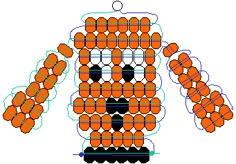 an image of a robot made out of oranges and black dots on a white background