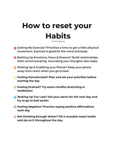 Good Habits To Build, Good Habits To Do Everyday, How To Build Good Habits, How To Change Your Habits, Creating Good Habits, Easy Habits To Start, Health Reset Plan, How To Change Habits, How To Reset Your Life