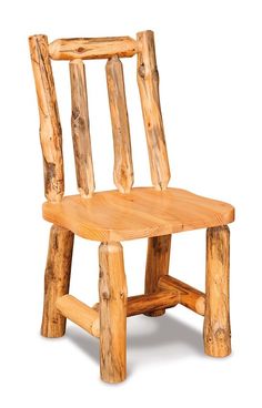 a wooden chair made out of logs on a white background