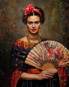 a painting of a woman holding a fan