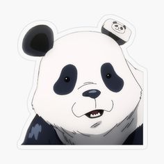 a panda bear sticker with a hat on top of it's head and eyes