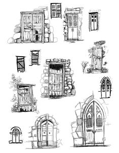 sketches of different doors and windows