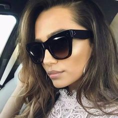 Beautiful Celine-Style Black Cat Eye Sunglasses Oversized Square Sunglasses Retro Black Cat Eye Sunglasses Women, Sunglasses Women Vintage, Body Chains, Female Eyes, Black Cat Eyes, Trendy Sunglasses, Cat Eyes, Gradient Sunglasses, Rectangle Sunglasses