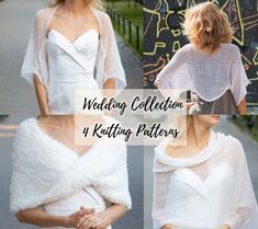 a collage of photos with the words wedding collection 4 knitting patterns written on it