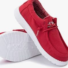 Nwt New Arrival Slip On Sneakers Machine Washable Comfortable Red Canvas Shoes With Round Toe, Red Slip-on Canvas Shoes Casual Style, Red Slip-on Canvas Shoes, Red Slip-on Canvas Shoes For Casual Wear, Trendy Red Slip-on Canvas Shoes, Pink Sparkly Shoes, Beige Loafers, Harley Davidson Shoes, Hey Dude Shoes