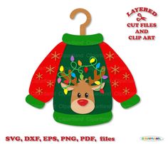 christmas sweater with reindeer head and lights on it