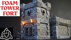 an image of a castle with flames coming out of the front and side walls on it