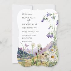 Rustic Watercolor Wildflower Mountain Wedding Editable Blank Template Post Card Wedding Invitation, Wild Flower Wedding Invitations, Wildflower Mountain, Mountain Wedding Invitation, Wildflower Wedding Theme, Mountain Wedding Invitations, Rustic Watercolor, Wedding 2025