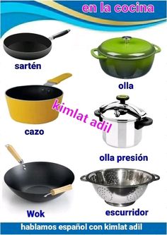 different types of pots and pans in spanish