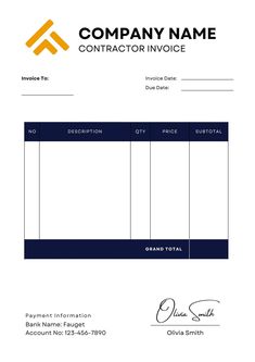 a blank invoice form with the company name and number on it, as well as