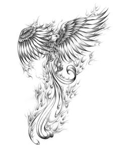 an eagle with flames on it's wings is shown in this tattoo art design