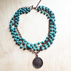 Blue Turquoise Collar Necklace with Indian Coin - Wildflower Hippies Kalung Choker, Boho Choker Necklace, Choker Necklace Online, Boho Choker, Length Necklace, Indian Head, Southwestern Jewelry, Handcrafted Artisan Jewelry, Beaded Choker Necklace