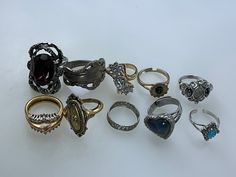 Vintage Lot Of 10 Rings Assorted Silver Gold Toned Minor Issues As Is Not Sized Used Rings Statement, Statement Rings, Silver Gold, Jewelry Rings, Gold Tones, Ships, 10 Things, Silver, Gold