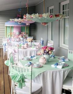 there is a table set up for a tea party