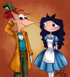 an image of a man and woman dressed up as alice and the mad hatter