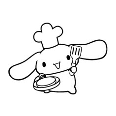 a black and white drawing of a dog holding a plate with a fork in it