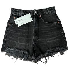 Size- Us 2 Eur 34 Color- Black Black Shorts Jeans, Black Jean Shorts For Spring Day Out, High Rise Black Bottoms For Day Out, Black Mid-rise Shorts For Summer, Trendy Black Zara Bottoms, Trendy Black Zara Shorts, Zara Black High-waisted Shorts, Zara Black Summer Shorts, Black Cutoff Bottoms For Day Out