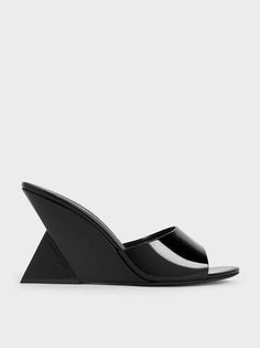 Black Patent Triangle-Heel Wedge Mules | CHARLES & KEITH Wedge Mules, Faux Leather Heels, Charles Keith, Heels & Wedges, Elevate Your Look, Riga, Wedge Heels, Wedge Shoes, Leather Heels