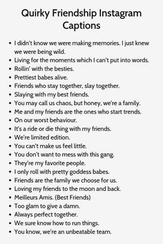 Quirky Friendship Captions for Instagram Short Girl Quotes, Friendship Captions, Snap Captions, Happy Birthday Captions, Friends Captions, Best Friend Captions, To A Friend Quotes, Friend Quotes For Girls, Ig Caption