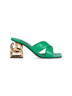 100% Leather Luxury Green Sandals With Padded Heel, Luxury Green Open Heel Sandals, Luxury Green Open Toe Sandals, Green Mules, Green Sandals, Feminine Chic, Stefano Gabbana, Italian Culture, Sandal Heels