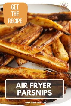 A plate of crispy parsnips Air Fryer Parsnips, Air Fryer Parsnip Fries, Airfryer Veggies, Air Fryer Roast Parsnips, Parsnip Chips Air Fryer, Parsnips In Air Fryer, Parsnip Fries Air Fryer, Parsnip Recipes Air Fryer