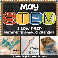 May STEM Challenges Construction Paper Roller Coaster, Low Prep Stem Challenges, Stem Bins, Brooke Brown, Elementary Stem, Elementary Stem Activities, Summer Stem, Stem Elementary, Challenges Activities