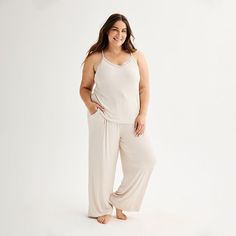 Give bedtime a cute and cozy upgrade with this Plus Size Sonoma Goods For Life Lace Trimmed Camisole & Pants Pajama Set. Click on this INTIMATES & SLEEPWEAR GUIDE to find the perfect fit and more! FEATURES 2-piece set includes: camisole, pants Camisole: lace lined v-neck, sleeveless, straight hem Pants: elastic waistband, 2 side pocketsFIT & SIZING 18 1/4-in. length from shoulder to hem 29 1/2-in inseam 11-in leg opening Midrise sits on the high hipFABRIC & CARE Rayon, spandex Ribbed constructio Comfortable Soft Sleepwear For Pajama Party, Soft Comfortable Sleepwear For Pajama Party, Comfortable Soft Sleepwear For Relaxation, Soft Comfortable Sleepwear For Relaxation, Soft Comfortable Sleepwear, Casual Camisole Sleepwear For Loungewear, Comfortable Sleepwear Long Pants For Sleepover, Comfortable Long Pants Sleepwear, Soft Sleepwear Long Pants For Relaxation