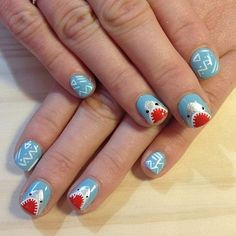 Gorgeous 40+ Beach Themed Nail Art for Summer Ideas Shark Nail Art, Nail Art Halloween, Beachy Nails, Cute Nail Art, Halloween Nail Art